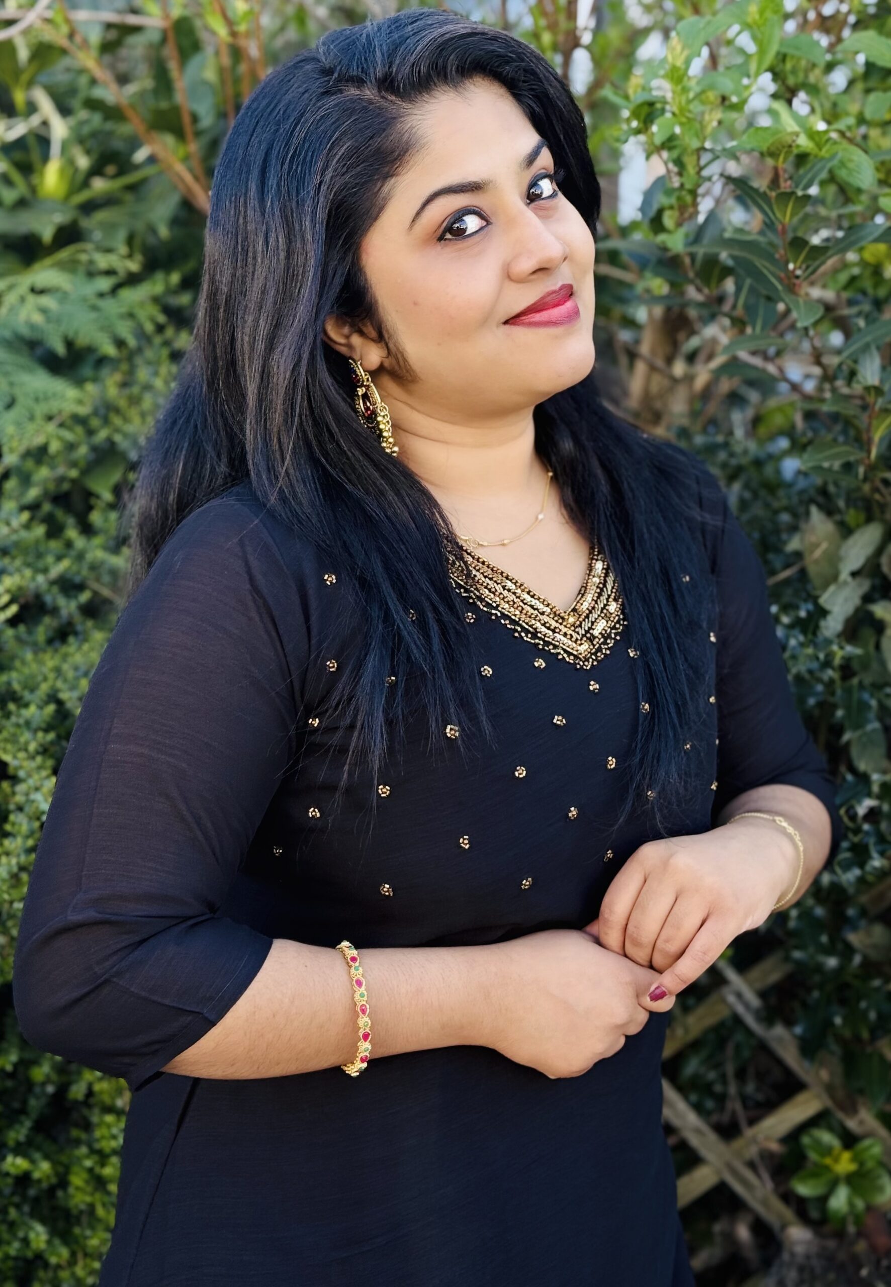 Designer Handwork  A-Line Kurthi  - Black