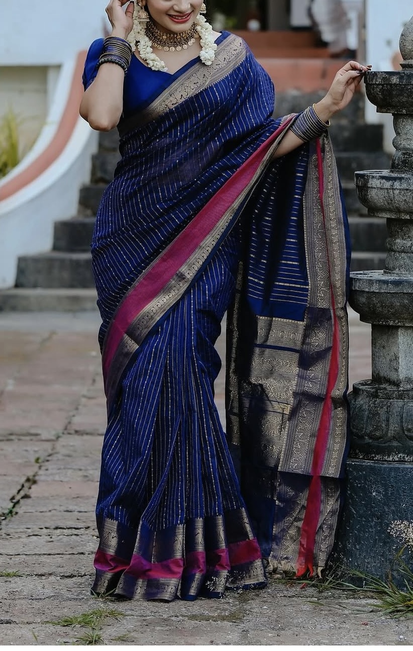 Kanchi Cotton Silk Saree with stitched blouse