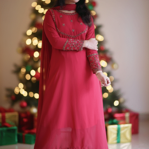 Handworked Salwar Set - Maroon Red