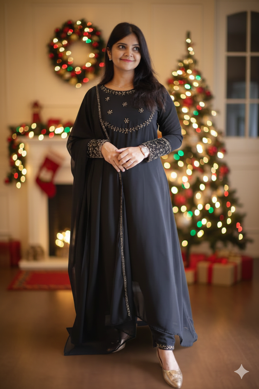 Handworked Salwar Set - Black