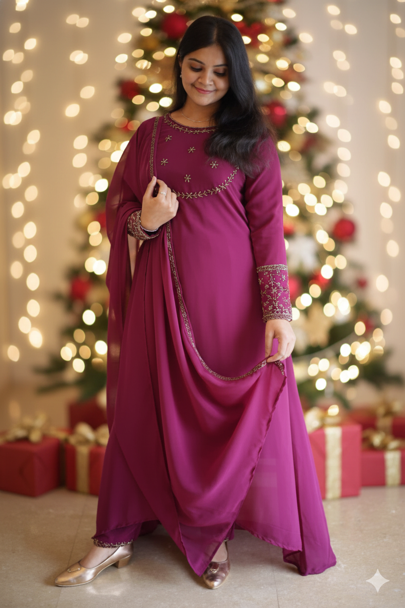 Handworked Salwar Set - Purple