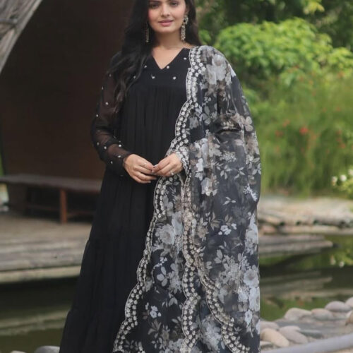 Alia Cut Anarkali Set - Black