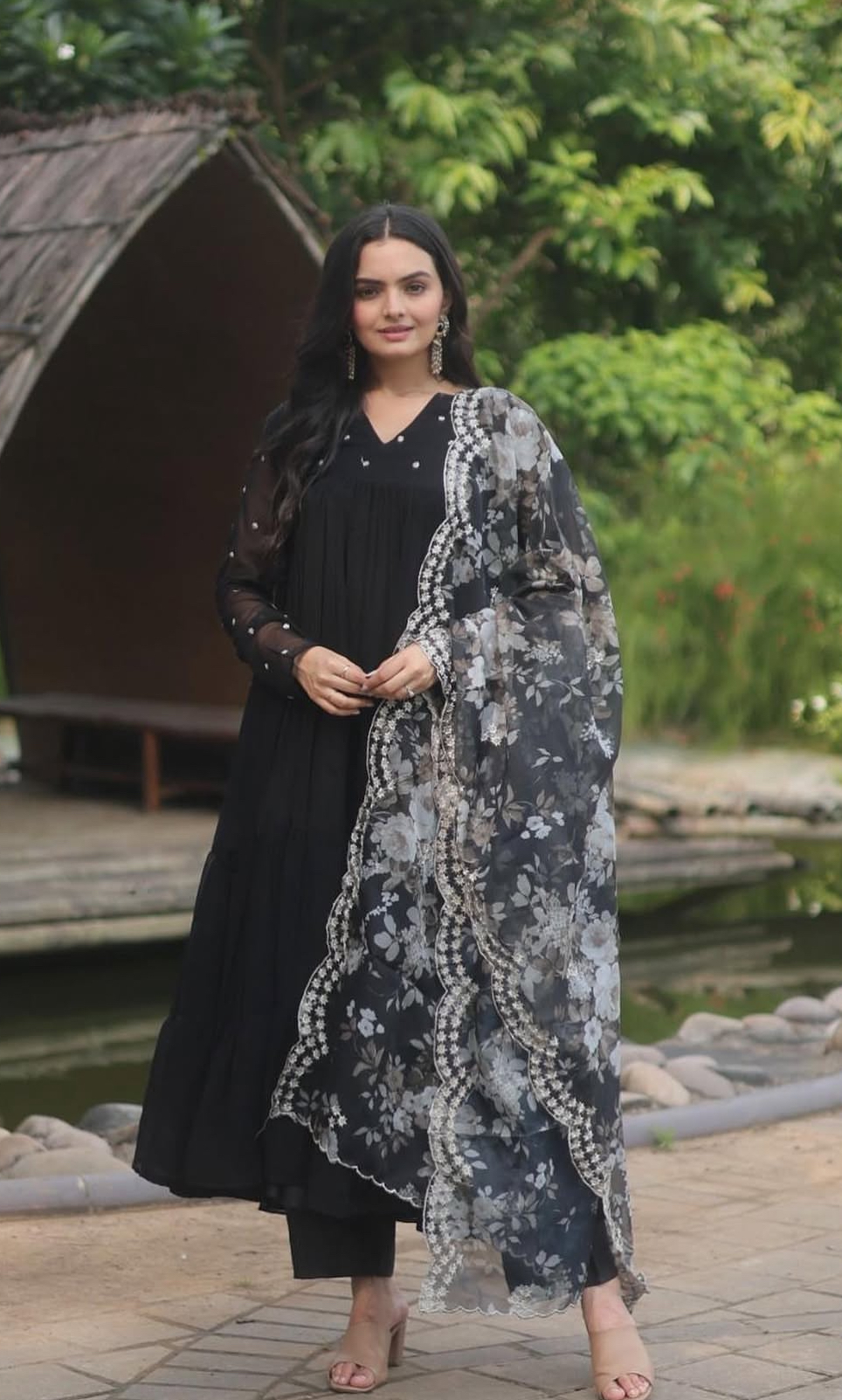 Alia Cut Anarkali Set - Black