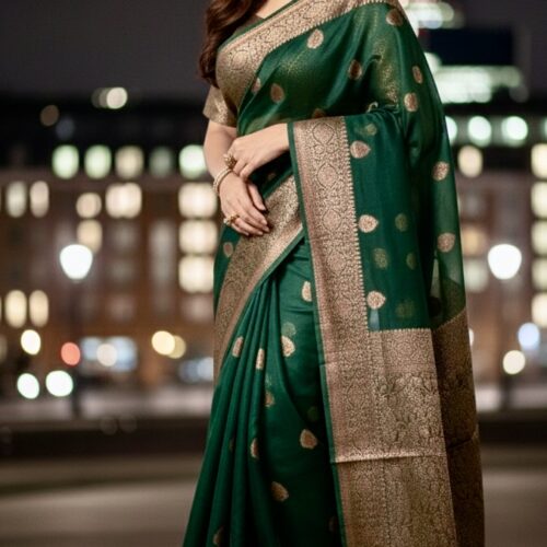 Banarasi Organza Saree - Bottle Green