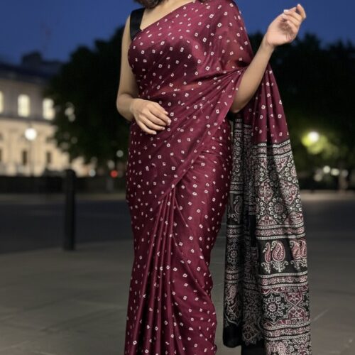 Bandhini Print Semi Modal Saree - GraveVine
