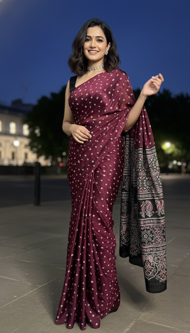 Bandhini Print Semi Modal Saree - GraveVine