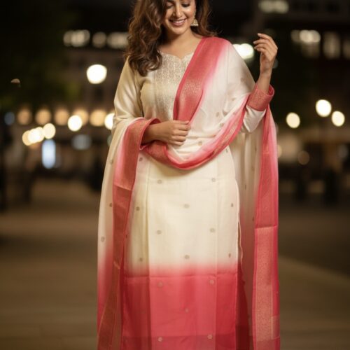 Premium Dola Silk Ombre Salwar Set - Peach