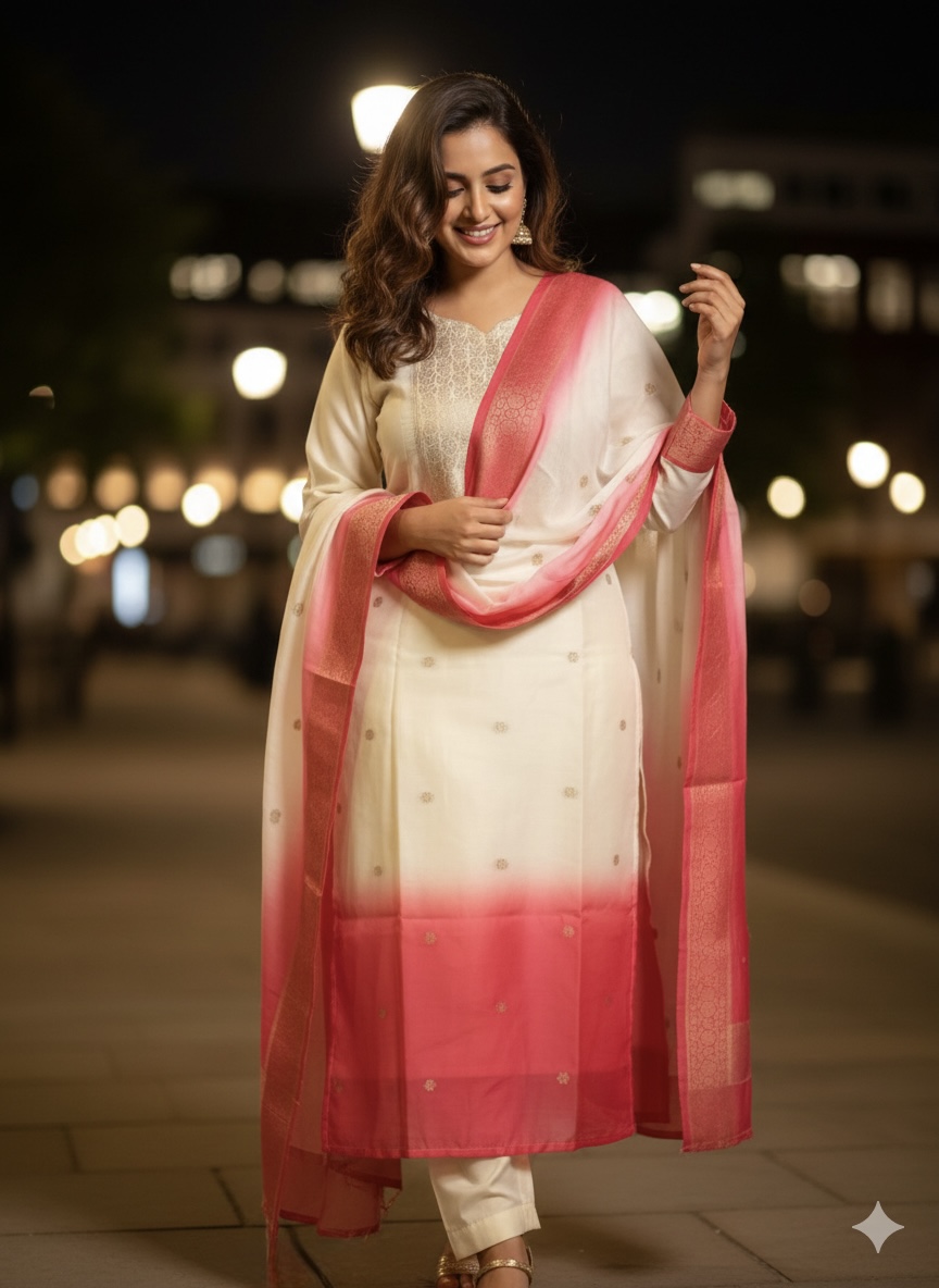 Premium Dola Silk Ombre Salwar Set - Peach