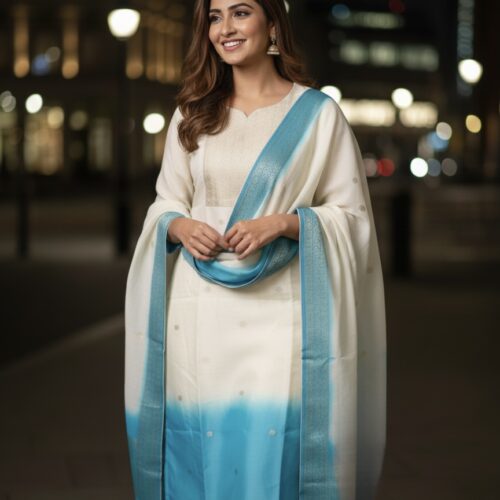 Premium Dola Silk Ombre Salwar Set - Teal Blue