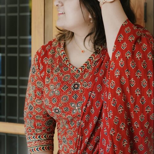 Kalamkari Fusion Azrak bagru print kurti pant dupatta set