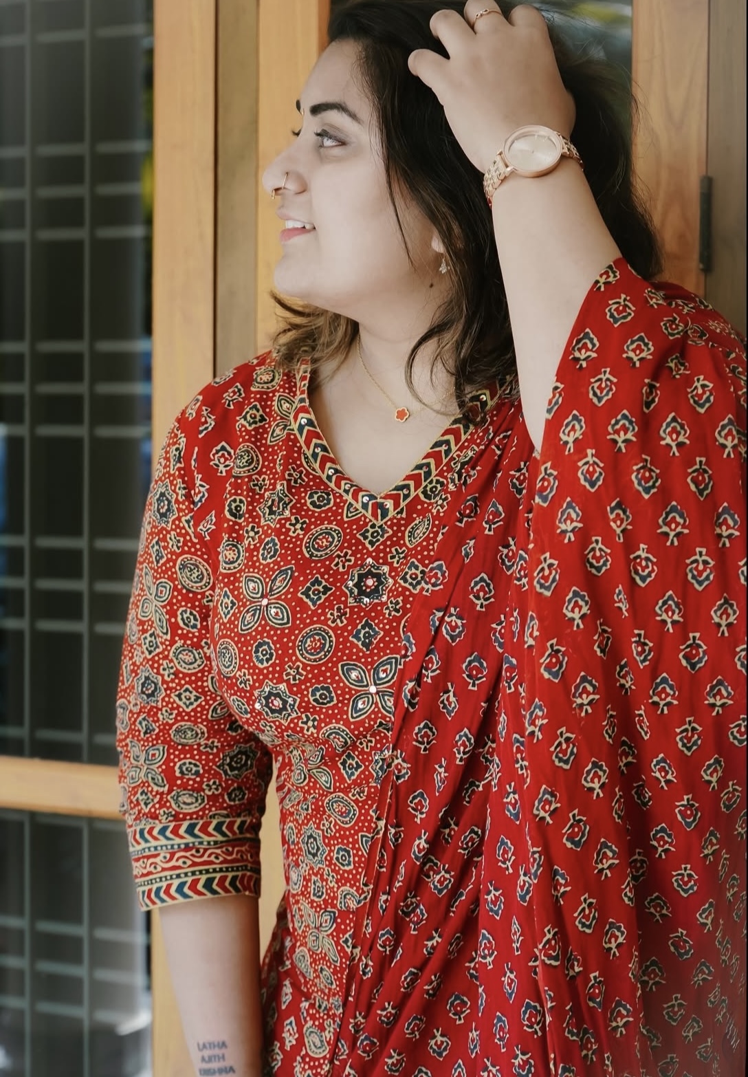 Kalamkari Fusion Azrak bagru print kurti pant dupatta set