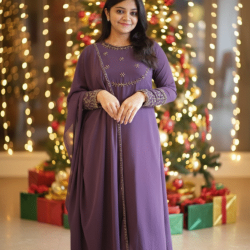 Handworked Salwar Set - Mauve Purple