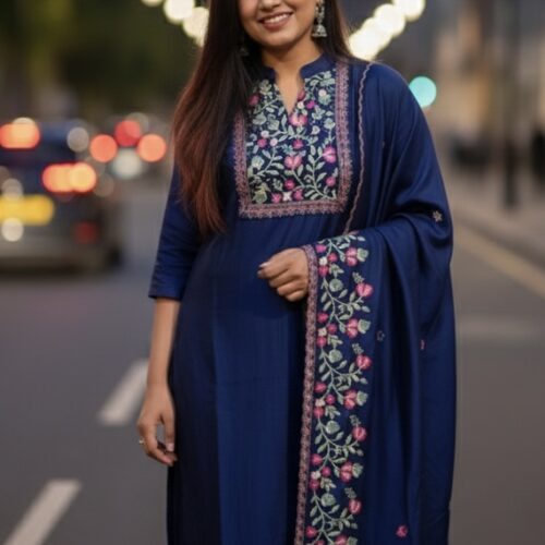 Navy Blue Vichitra Silk Salwar - Size XXL