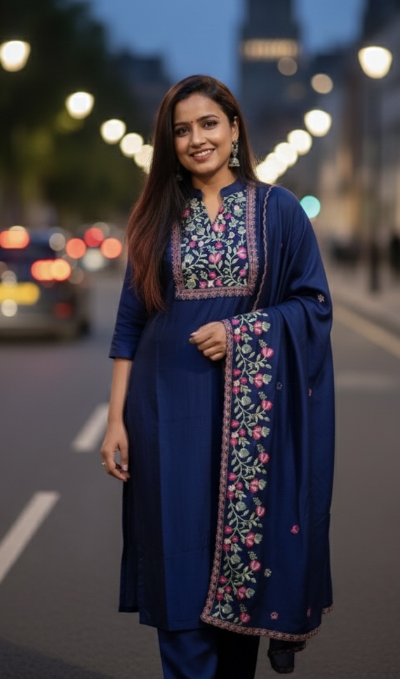 Navy Blue Vichitra Silk Salwar - Size XXL