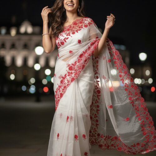 Organza Saree With Stitched Blouse - Ready to Wear Saree
