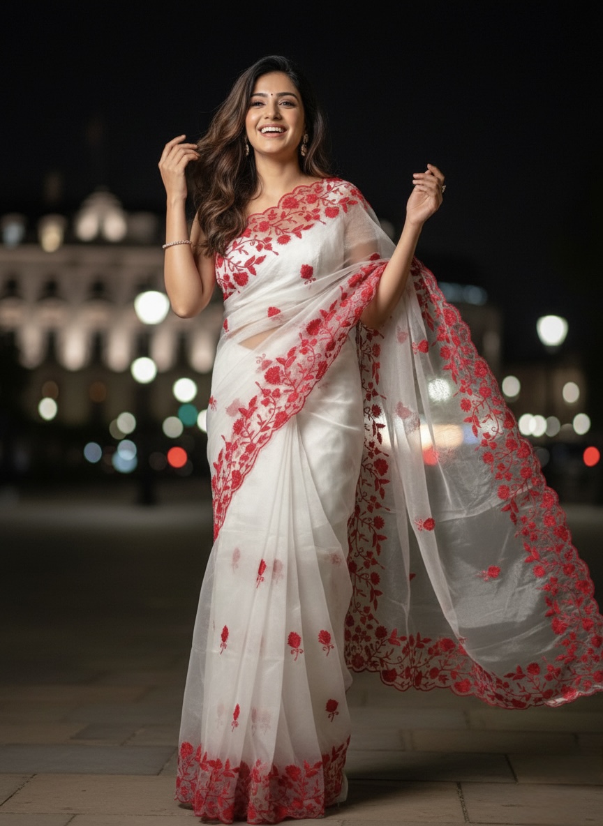 Organza Saree With Stitched Blouse - Ready to Wear Saree