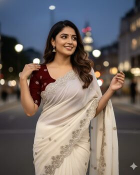 Crushed Silk Gold Embroidery Saree