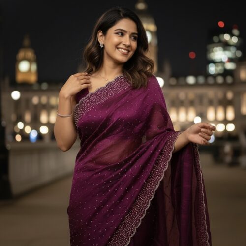 Magenta Shimmer Space Silk Saree