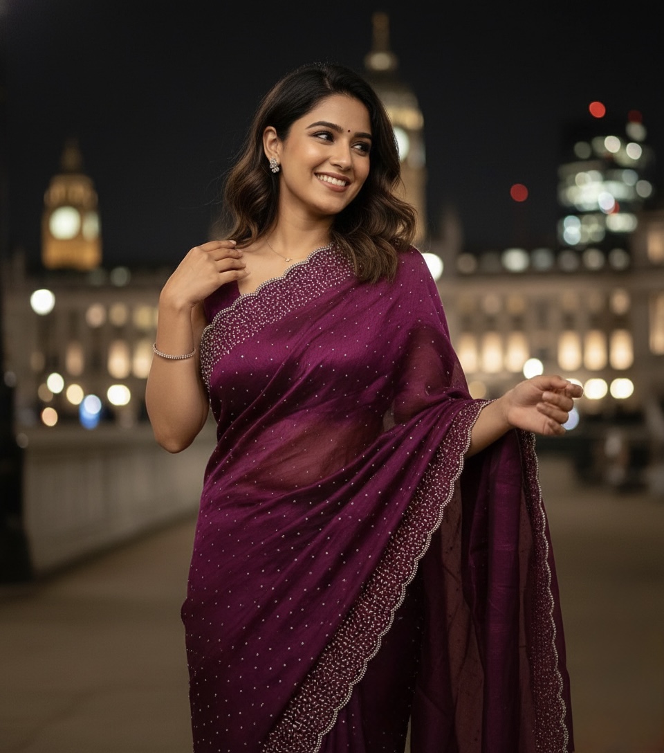 Magenta Shimmer Space Silk Saree