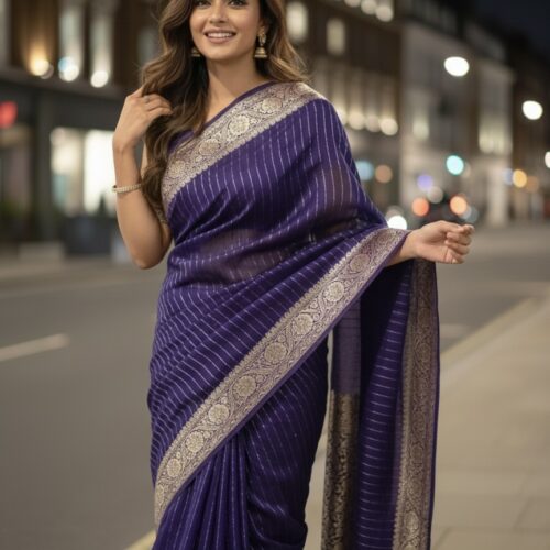 Viscose Chinon Saree - Vibrant Purple