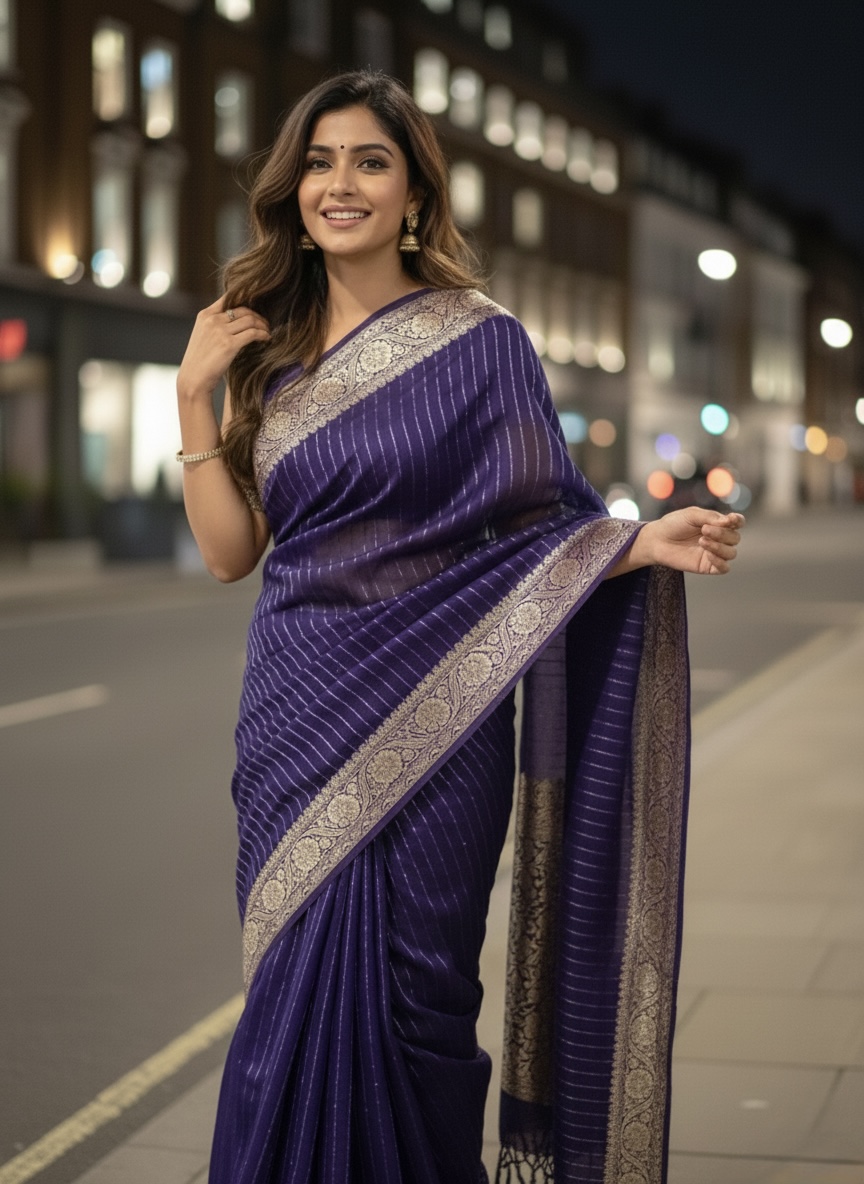 Viscose Chinon Saree - Vibrant Purple