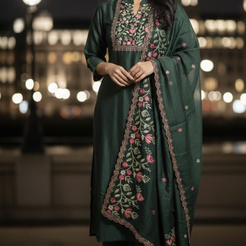 Bottle Green Vichitra Silk Salwar