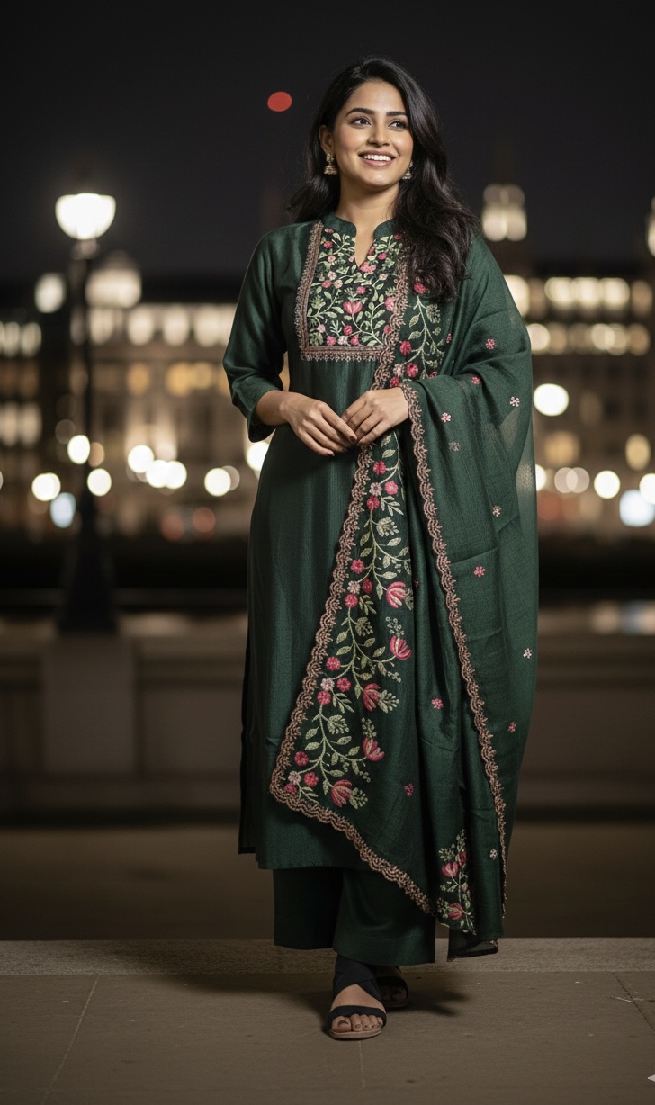 Bottle Green Vichitra Silk Salwar