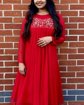Heavy Handworked Pleated Kurthi  Christmas Red