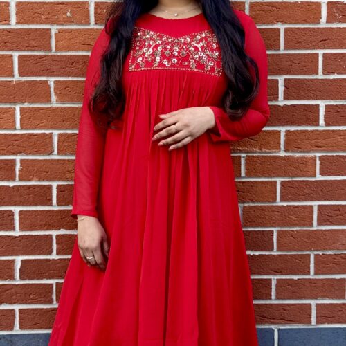 Heavy Handworked Pleated Kurthi  Christmas Red