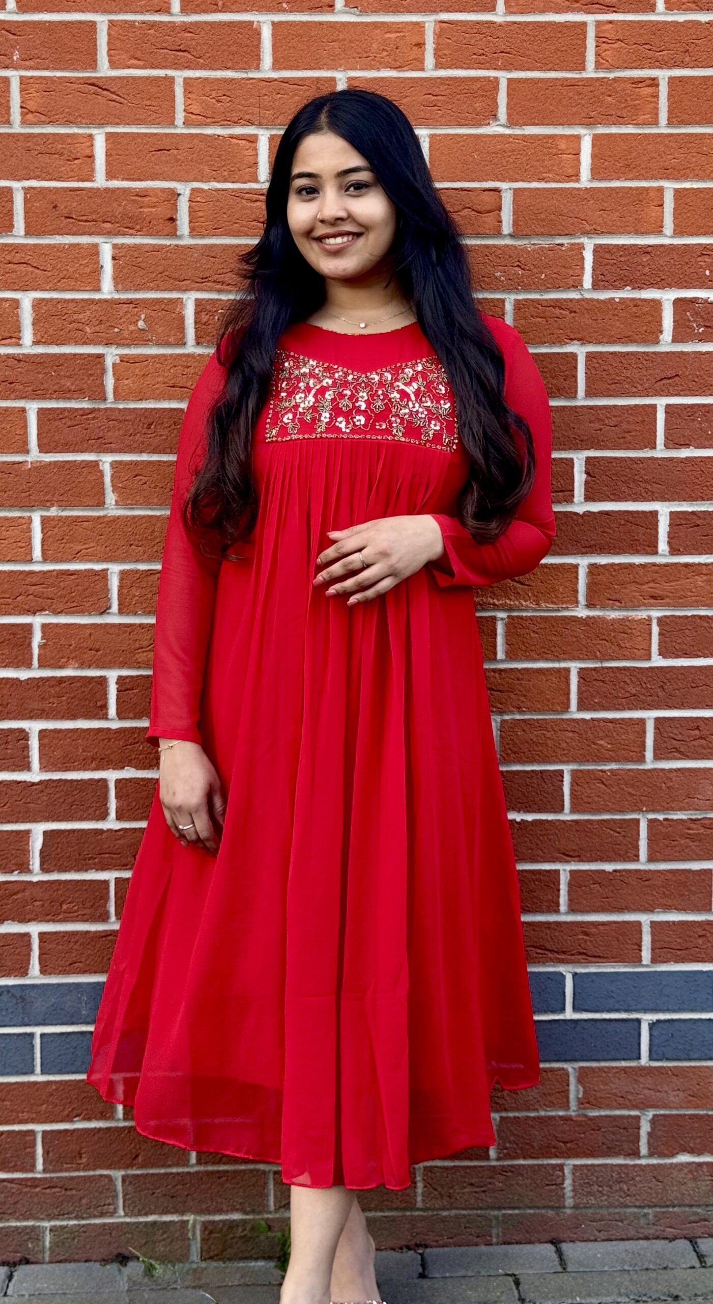 Heavy Handworked Pleated Kurthi  Christmas Red