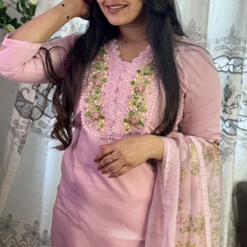 Baby Pink Embroidered Lace Work Salwar Set