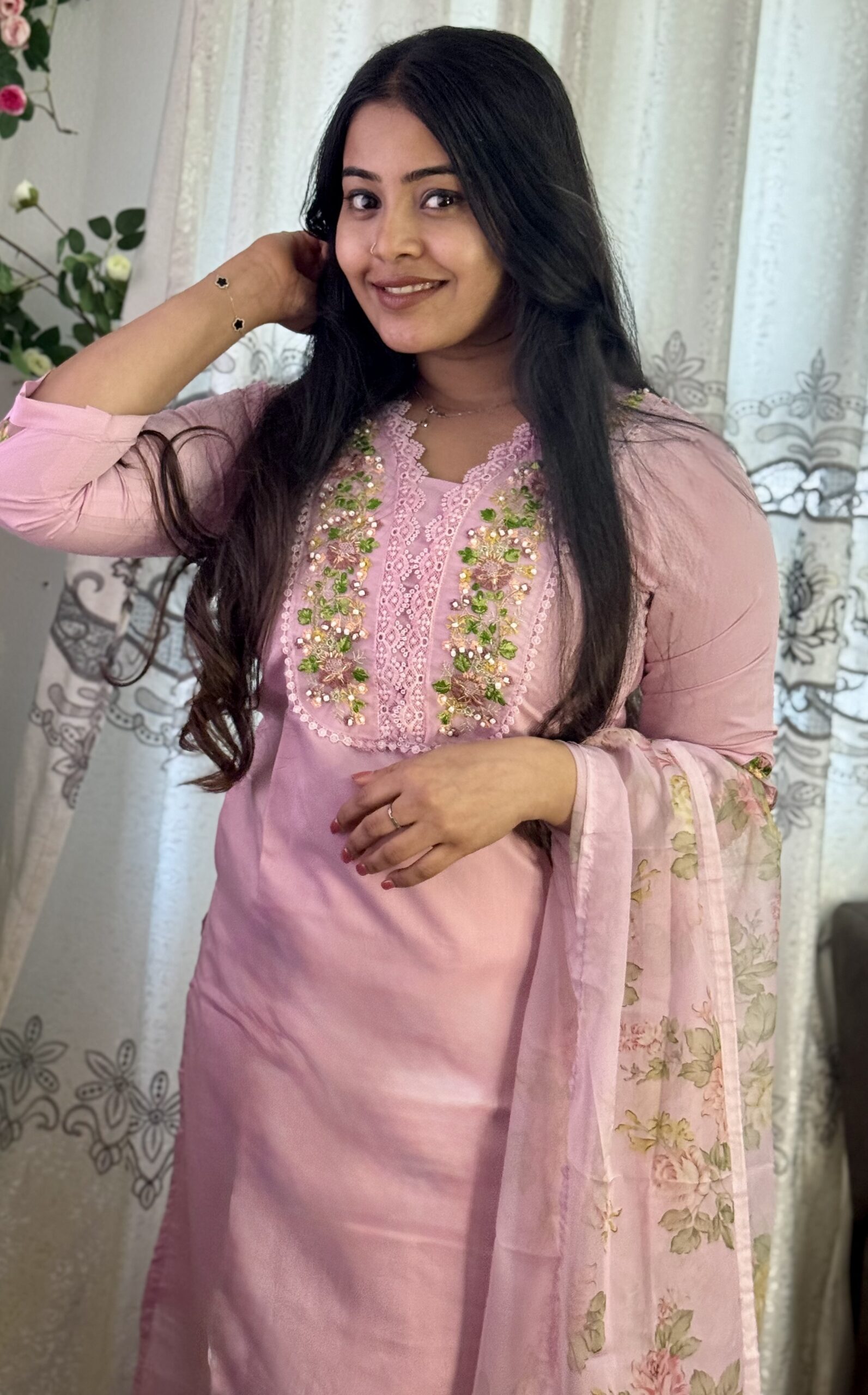 Baby Pink Embroidered Lace Work Salwar Set