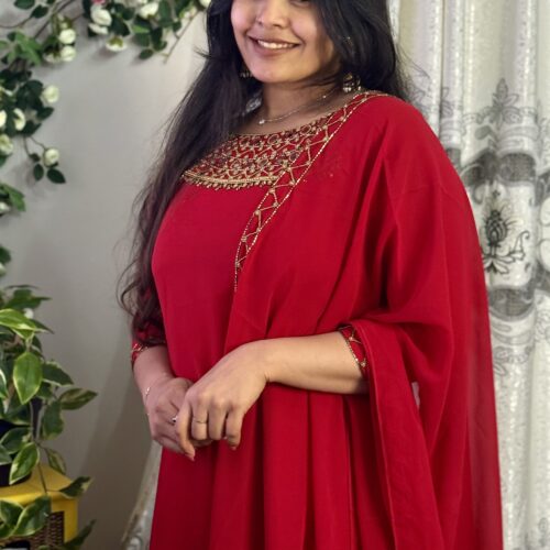 Heavy Handworked Mirror Work Salwar Set - Reddish Maroon