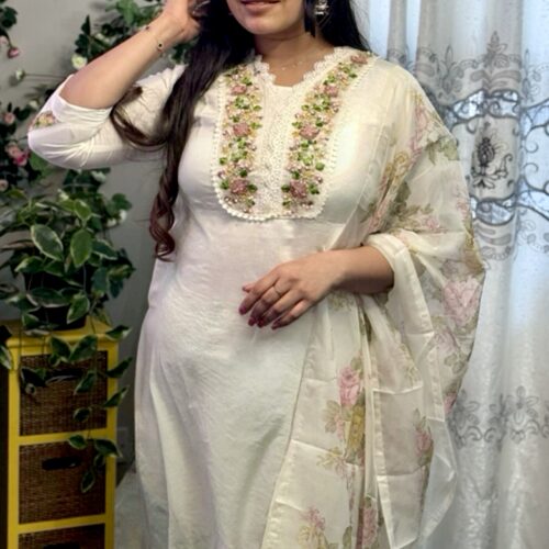 Off White Embroidered Lace Work Salwar Set