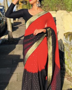 Red & Black  Georgette  Saree Ready to Wear Saree