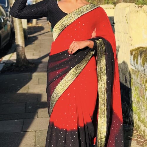 Red & Black  Georgette  Saree Ready to Wear Saree