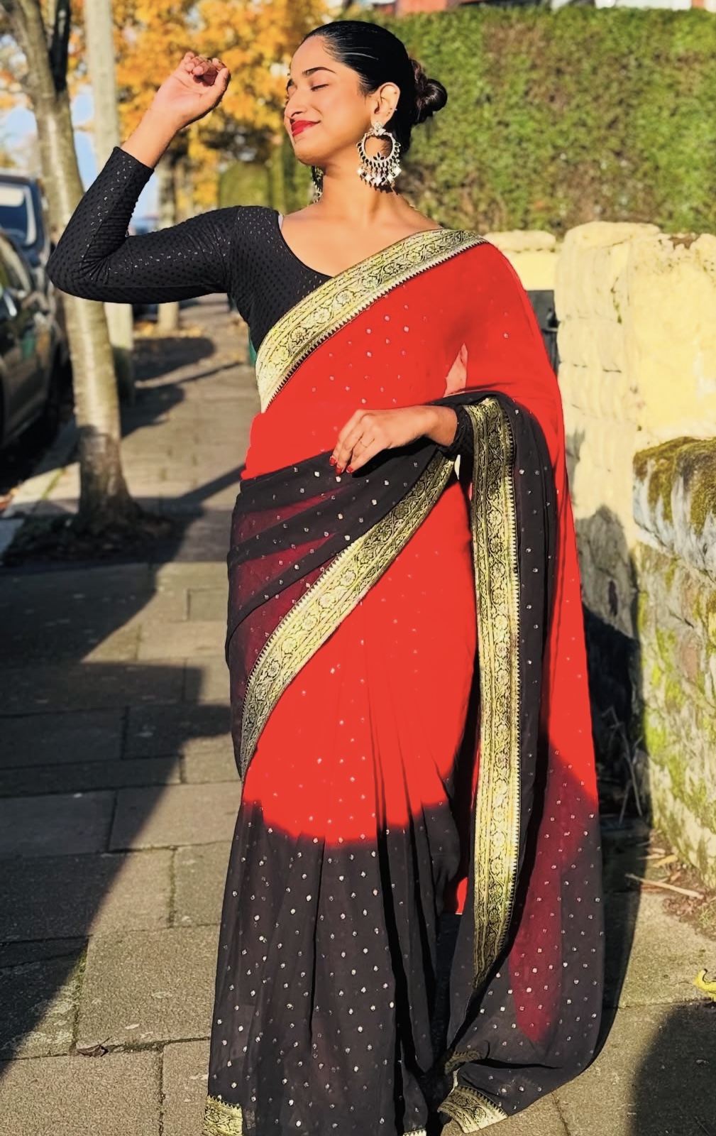 Red & Black  Georgette  Saree Ready to Wear Saree