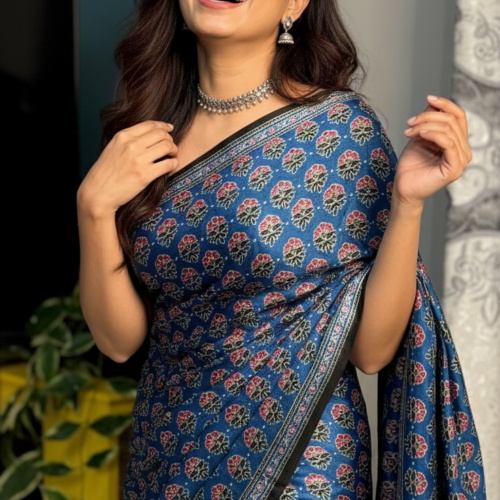 Ajrakh Print Semi Modal Saree