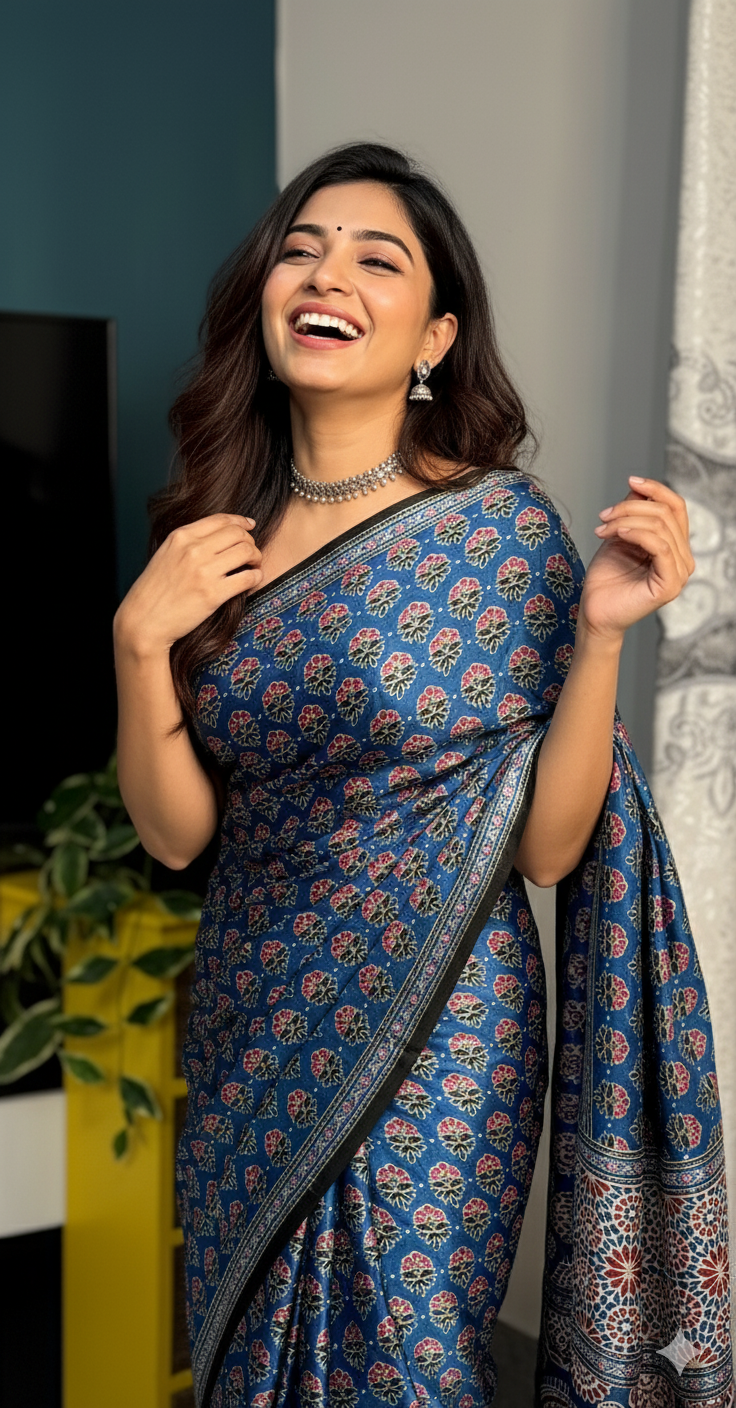 Ajrakh Print Semi Modal Saree