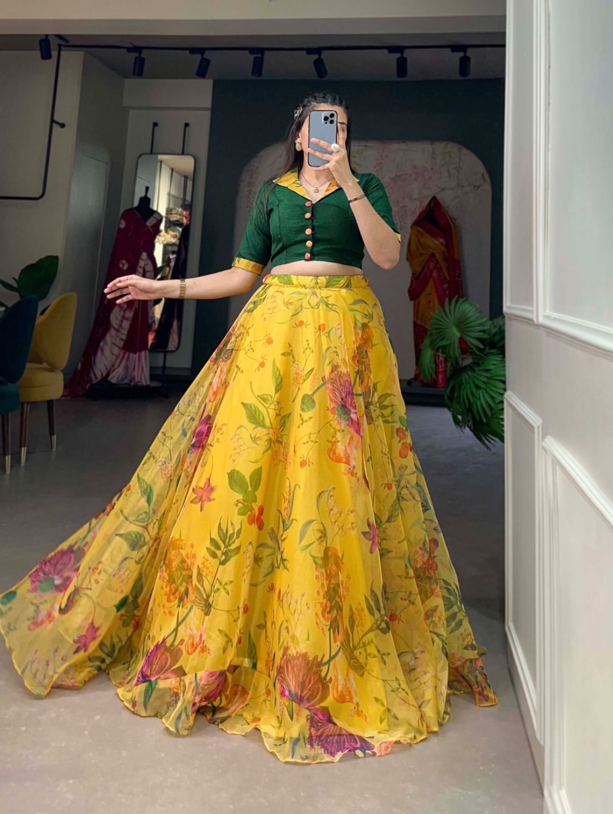 Organza Skirt With Stitched Blouse