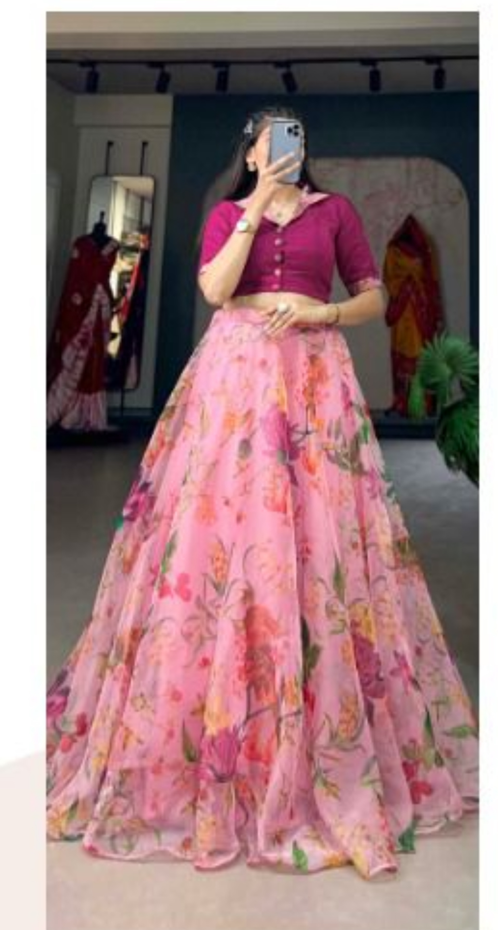 Organza Skirt With Stitched Blouse