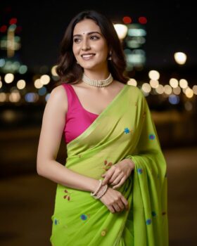 Multi Floral Embroidery MulMul Cotton Saree - Parrot Green