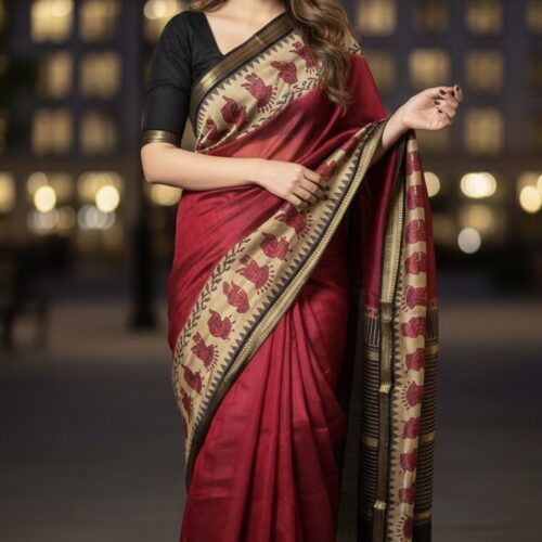 Magalagiri Cotton Hand-inspired Motifs Kalamkari Printed Saree