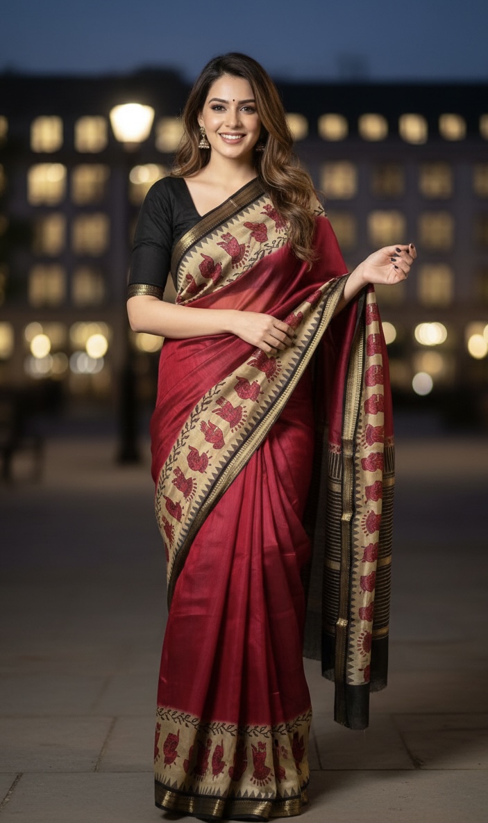 Magalagiri Cotton Hand-inspired Motifs Kalamkari Printed Saree