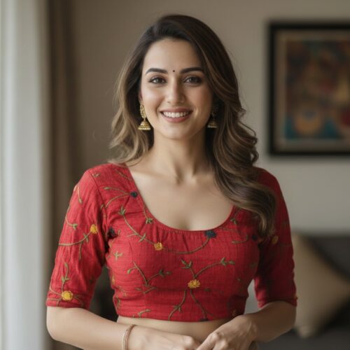 Stretchable Embroidered Blouse - Red