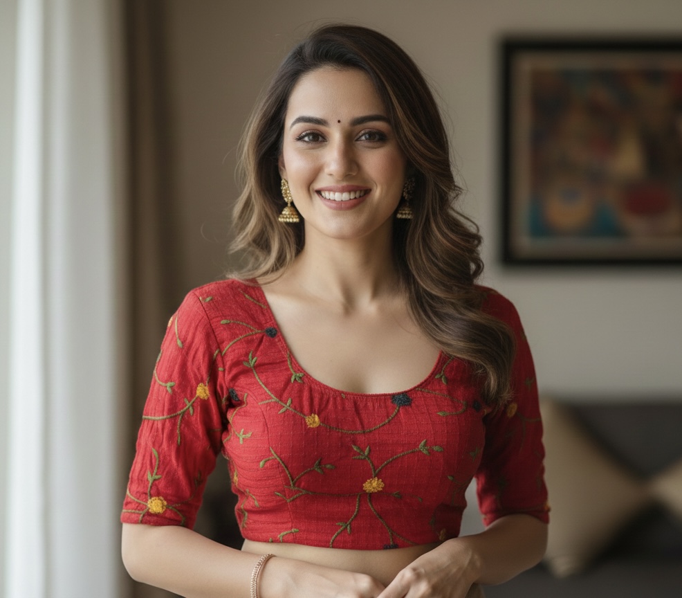 Stretchable Embroidered Blouse - Red