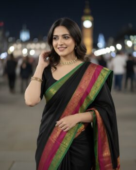 Kanchi Border MulMul Cotton Saree -Black