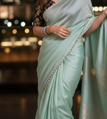 Italian Moss Silk Saree With Brocade Stitched Blouse - Pista Green