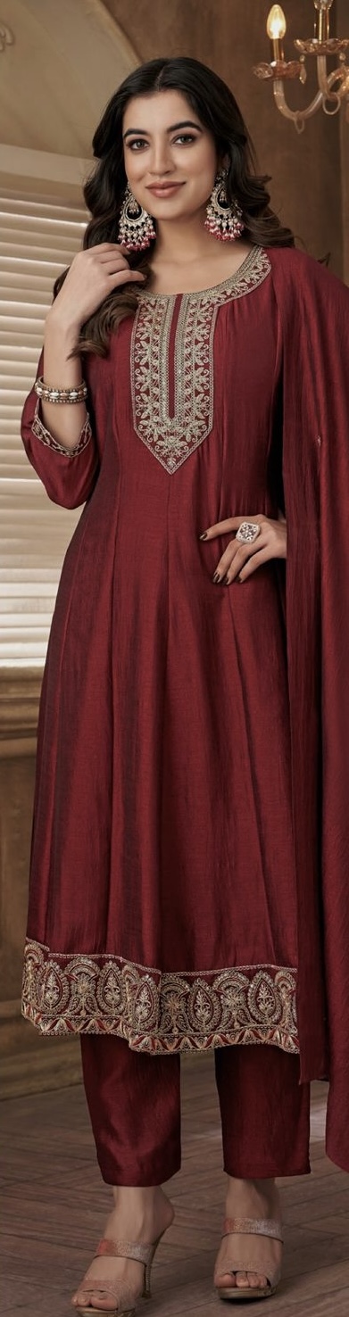 Vichithra Silk Pannel Cut Salwar Set - Maroon