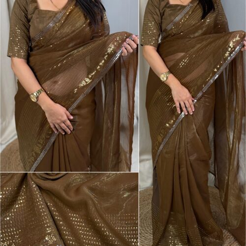 Shimmer Georgette Sparkle Saree - Brown